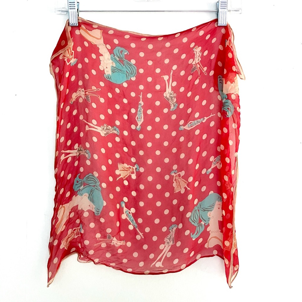 Vintage 50’s Barbie polka dot red cream & blue novelty scarf RARE!
